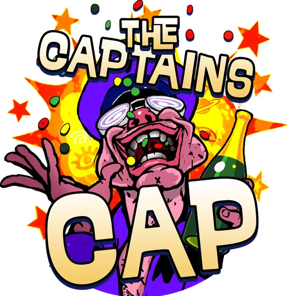 Artwork captioned The Captain's Cap showing a pilot in front of an explosion