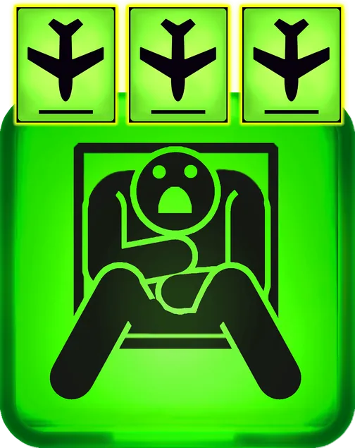 Three landing-aircraft Bonus symbols above a seated passenger icon